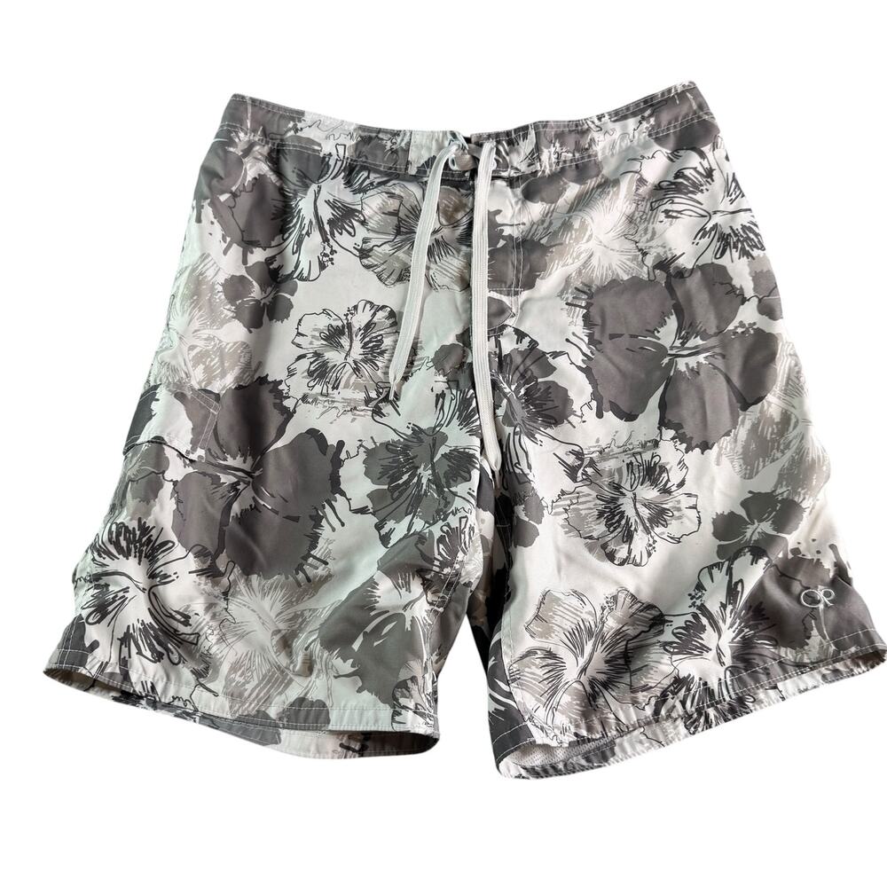 OP Swim Trunks Men’s XL Gray Floral Board Shorts Mesh Lined Beach Surf